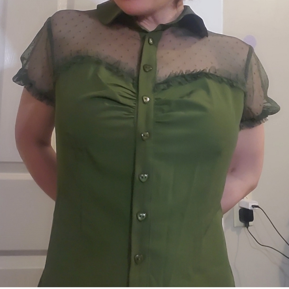 Belle Pogue Sheer, Pin-up, Polka Dot top, XL